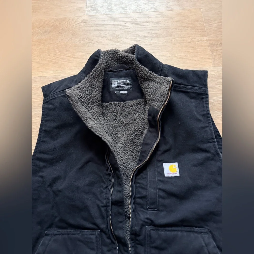 Carhartt Men Washed Duck Sherpa Lined Work Vest Mock Neck Size L